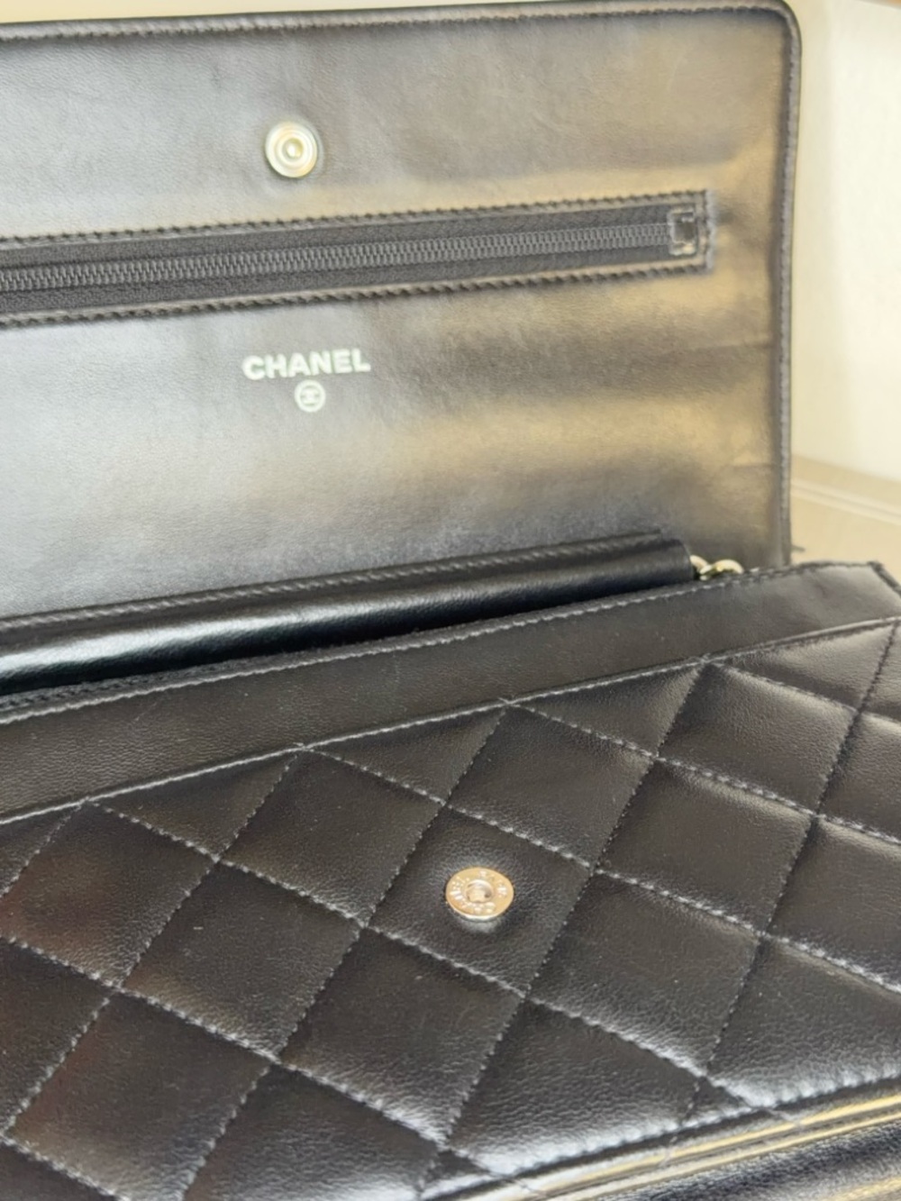 CHANEL Black Quilted Lambskin Crossbody with Silver Chain - Picture 7 of 12